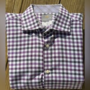 Thomas Dean Men's Purple and Black button down, size L